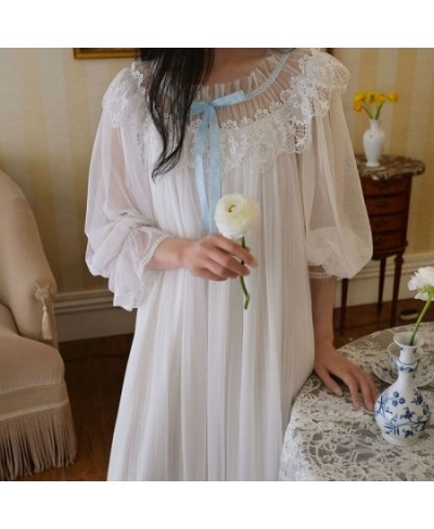 Romantic Long Night Dress Women Autumn White Tulle Nighty Lace Peignoir Victorian Vintage Nightgowns Sleepwear Bridesmaid Rob...