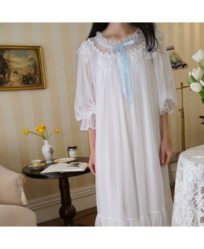 Romantic Long Night Dress Women Autumn White Tulle Nighty Lace Peignoir Victorian Vintage Nightgowns Sleepwear Bridesmaid Rob...