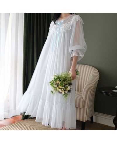 Romantic Long Night Dress Women Autumn White Tulle Nighty Lace Peignoir Victorian Vintage Nightgowns Sleepwear Bridesmaid Rob...