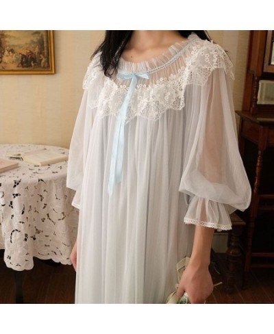 Romantic Long Night Dress Women Autumn White Tulle Nighty Lace Peignoir Victorian Vintage Nightgowns Sleepwear Bridesmaid Rob...