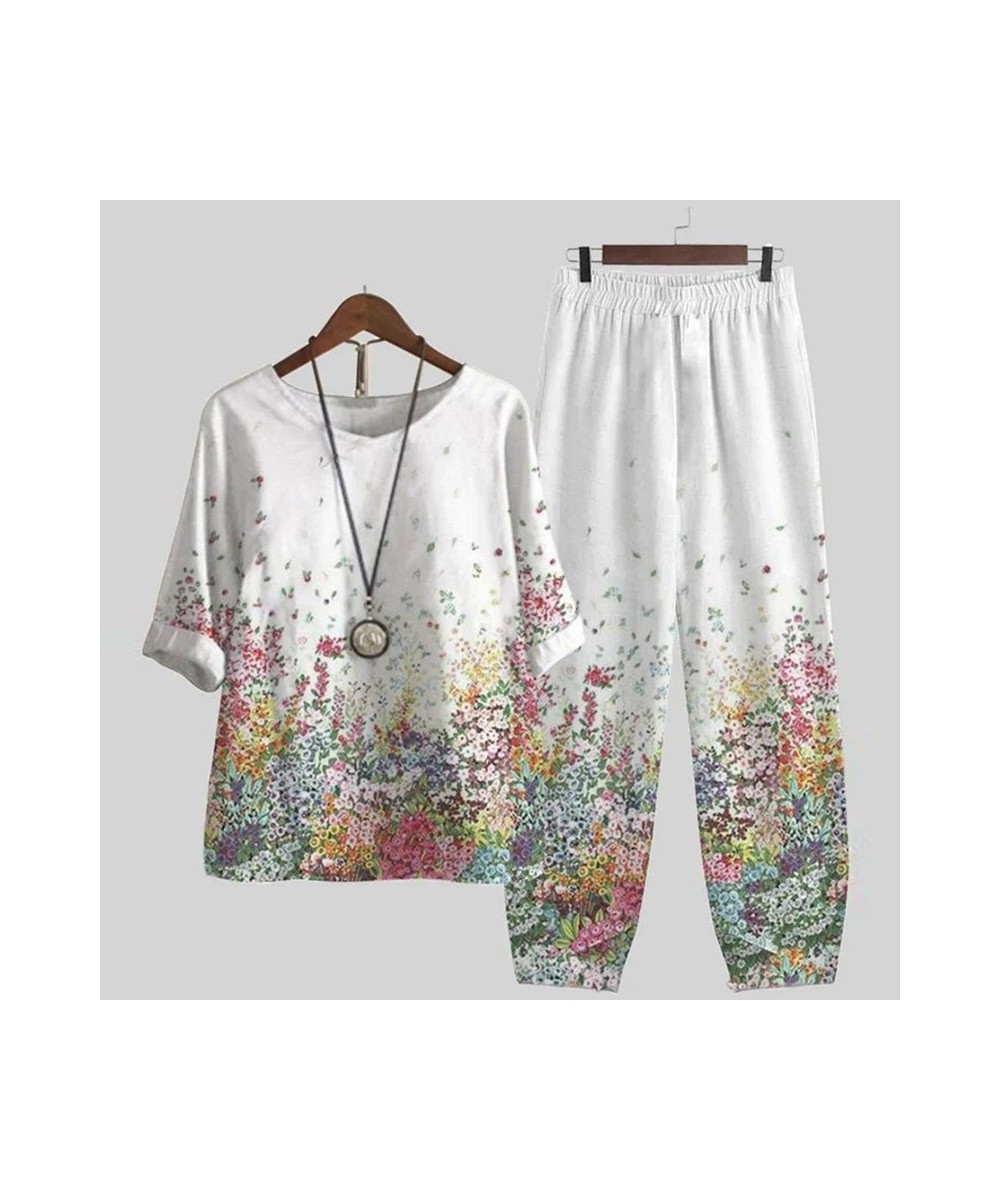 Summer Two Piece Sets Womens Outfits O Neck Flower Print Loose Short Sleeve Shirt High Waist Pants Suit 2023 $51.97 - Suits &...