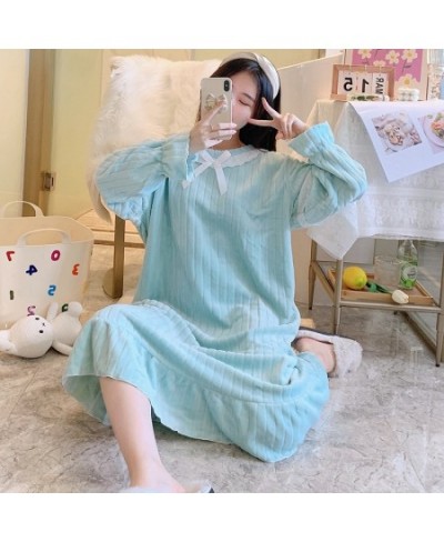 Plus Size Long Sleeve Thick Warm Flannel Print Nightgowns for Women Winter Cute Lace Sleepwear Night Dress Nightdress Nighty ...