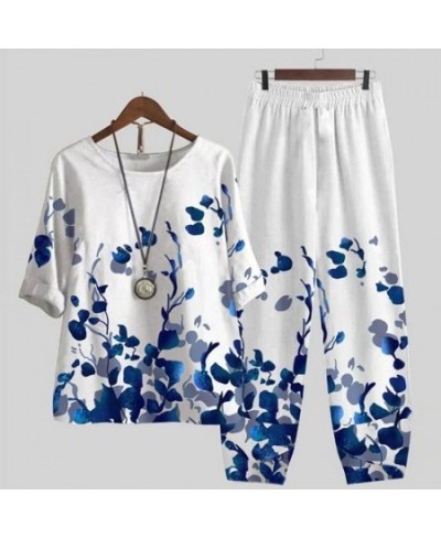 Summer Two Piece Sets Womens Outfits O Neck Flower Print Loose Short Sleeve Shirt High Waist Pants Suit 2023 $51.97 - Suits &...