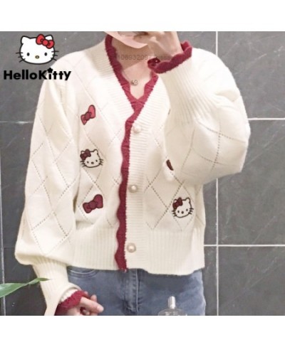 Hello Kitty Elegant Women Cardigans Warm Soft Sweaters Cute Loose Mini Coat Party Girls Korean Fashion Style Tops Clothes $62...