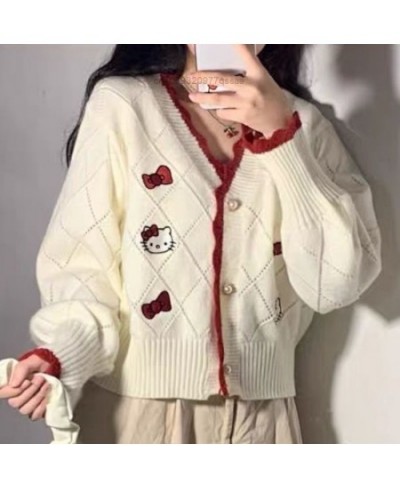 Hello Kitty Elegant Women Cardigans Warm Soft Sweaters Cute Loose Mini Coat Party Girls Korean Fashion Style Tops Clothes $62...