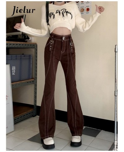 2023 Retro High Waisted Flare Jeans Women Korean Autumn New Y2K High Street Brown Pants Female Buckle Cool Casual Pants $91.6...