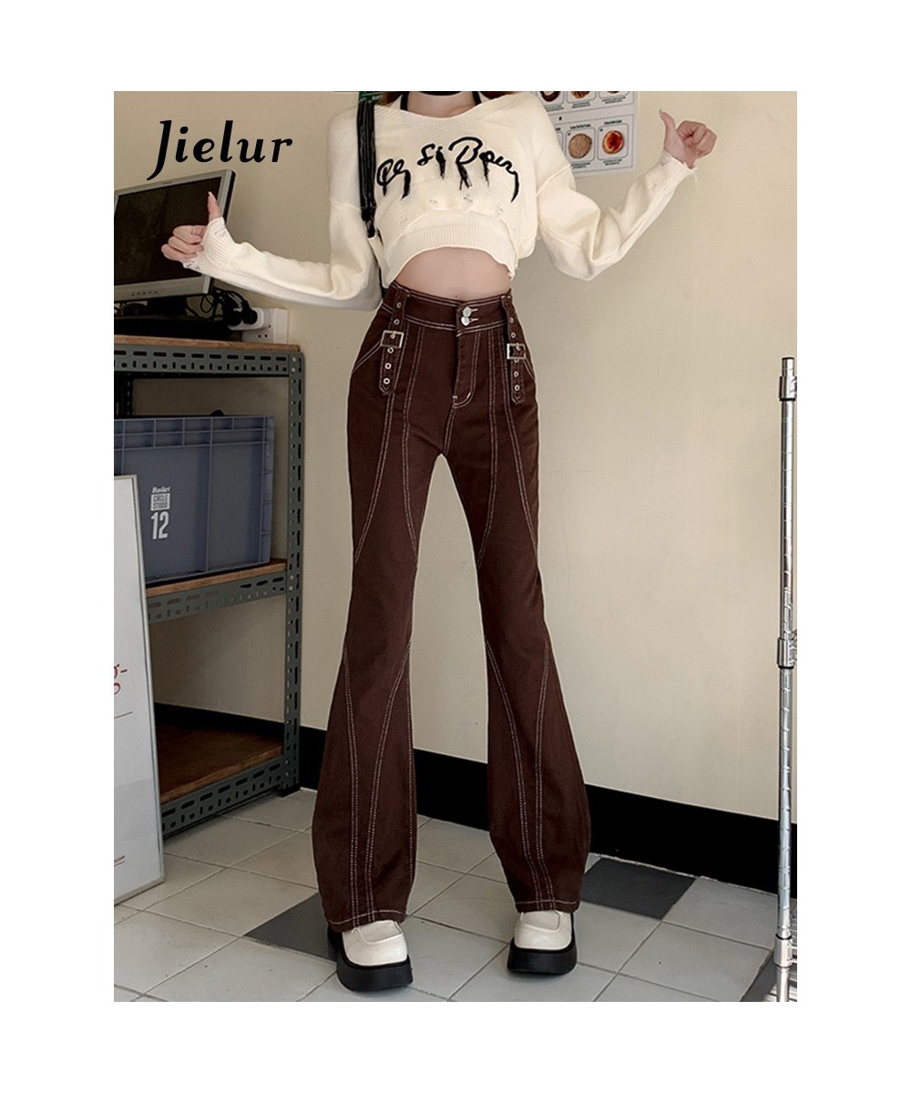 2023 Retro High Waisted Flare Jeans Women Korean Autumn New Y2K High Street Brown Pants Female Buckle Cool Casual Pants $91.6...