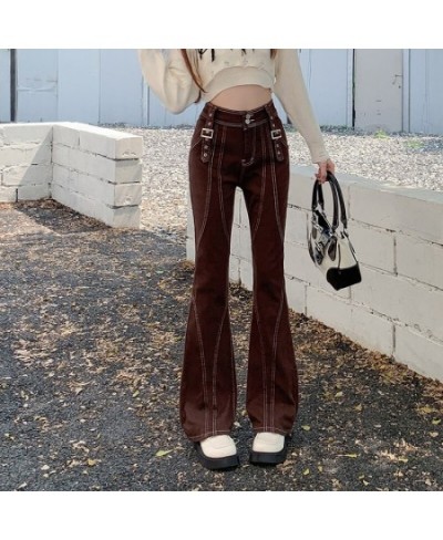 2023 Retro High Waisted Flare Jeans Women Korean Autumn New Y2K High Street Brown Pants Female Buckle Cool Casual Pants $91.6...