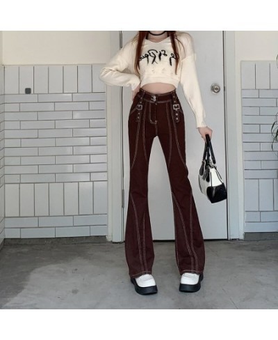 2023 Retro High Waisted Flare Jeans Women Korean Autumn New Y2K High Street Brown Pants Female Buckle Cool Casual Pants $91.6...