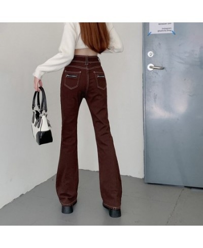 2023 Retro High Waisted Flare Jeans Women Korean Autumn New Y2K High Street Brown Pants Female Buckle Cool Casual Pants $91.6...