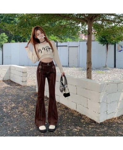 2023 Retro High Waisted Flare Jeans Women Korean Autumn New Y2K High Street Brown Pants Female Buckle Cool Casual Pants $91.6...