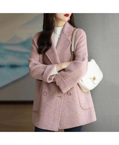 New Fashion Herringbone Pattern Autumn and Winter Loose Slim Wool Long Coat Female Tide Coats for Women $58.34 - Jackets & Coats