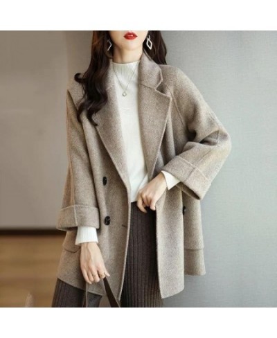 New Fashion Herringbone Pattern Autumn and Winter Loose Slim Wool Long Coat Female Tide Coats for Women $58.34 - Jackets & Coats