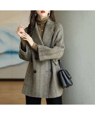 New Fashion Herringbone Pattern Autumn and Winter Loose Slim Wool Long Coat Female Tide Coats for Women $58.34 - Jackets & Coats