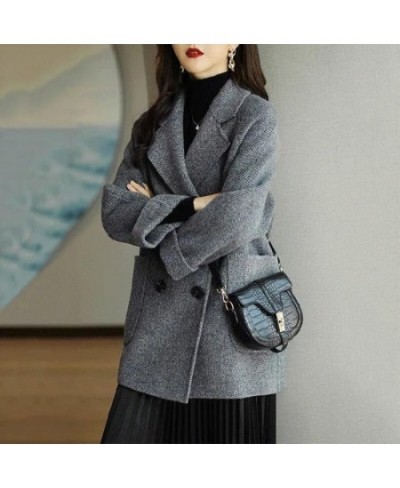 New Fashion Herringbone Pattern Autumn and Winter Loose Slim Wool Long Coat Female Tide Coats for Women $58.34 - Jackets & Coats