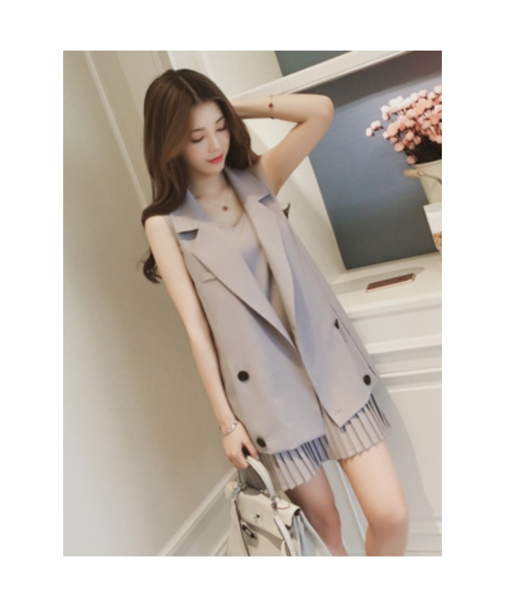 Spring Summer 2023 Medium Long Suit Vest Coat+pleated Suspender Dress Fashion Suit Women's Leisure Two-piece Set Two Piece $4...