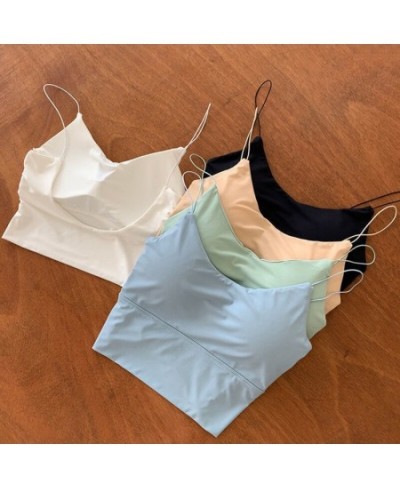 Sexy Women Summer Crop Tops Ice Silk Female Spaghetti Strap Wrapped Camisole Bra Top Sleeveless Streetwear Tube Top Sports Ta...