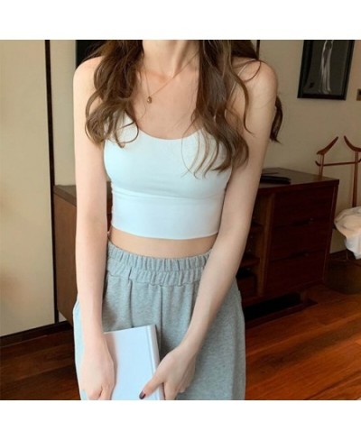 Sexy Women Summer Crop Tops Ice Silk Female Spaghetti Strap Wrapped Camisole Bra Top Sleeveless Streetwear Tube Top Sports Ta...