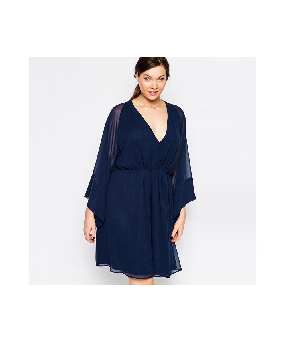 Plus Size Long Flare Sleeve Elegant Chiffon Dress Sexy V-neck Elastic Waist Summer Spring Office Dress Casual Party Dress 6XL...