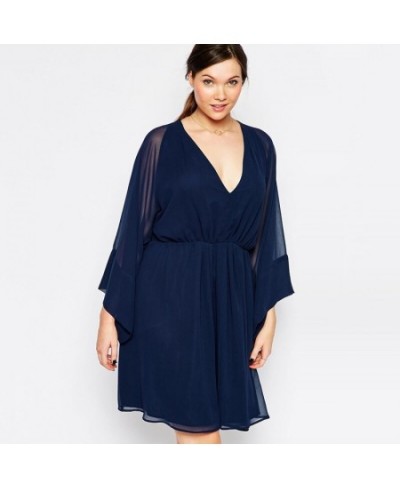 Plus Size Long Flare Sleeve Elegant Chiffon Dress Sexy V-neck Elastic Waist Summer Spring Office Dress Casual Party Dress 6XL...