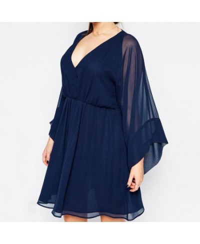 Plus Size Long Flare Sleeve Elegant Chiffon Dress Sexy V-neck Elastic Waist Summer Spring Office Dress Casual Party Dress 6XL...