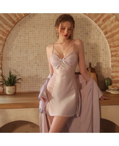 Sexy Pajamas Female Ice Silk Summer New Lace Sweet Pajamas Suspender Nightdress Nightgown Home Clothes Suit Sleepwear $43.91 ...