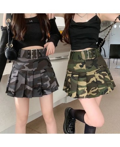 Camouflage Vintage Women Cargo Mini Skirt Fashion Belt High Waist Pleated A-Line Skirt Female Streetwear Sexy Skirt New $33.9...