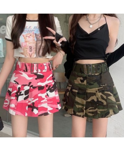 Camouflage Vintage Women Cargo Mini Skirt Fashion Belt High Waist Pleated A-Line Skirt Female Streetwear Sexy Skirt New $33.9...