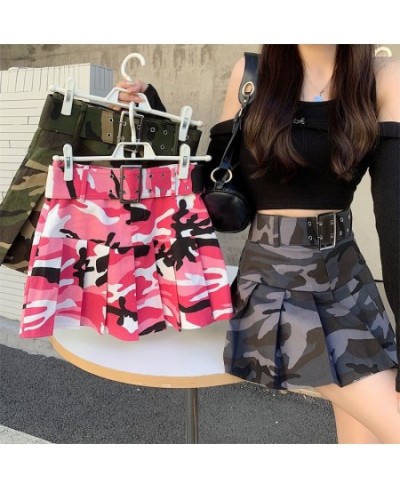 Camouflage Vintage Women Cargo Mini Skirt Fashion Belt High Waist Pleated A-Line Skirt Female Streetwear Sexy Skirt New $33.9...