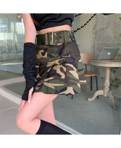 Camouflage Vintage Women Cargo Mini Skirt Fashion Belt High Waist Pleated A-Line Skirt Female Streetwear Sexy Skirt New $33.9...