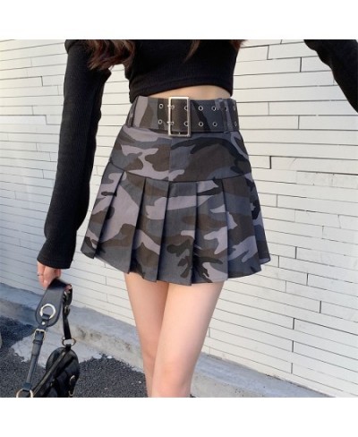 Camouflage Vintage Women Cargo Mini Skirt Fashion Belt High Waist Pleated A-Line Skirt Female Streetwear Sexy Skirt New $33.9...