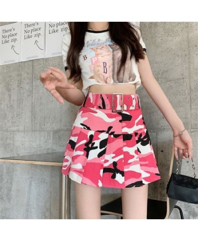 Camouflage Vintage Women Cargo Mini Skirt Fashion Belt High Waist Pleated A-Line Skirt Female Streetwear Sexy Skirt New $33.9...