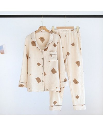 Spring Summer Autumn Couple Pure Cotton Cute Pajamas Set Sleepwear Female Long Sleeve Pijama Suit Loungewear Crepe Ladies $43...