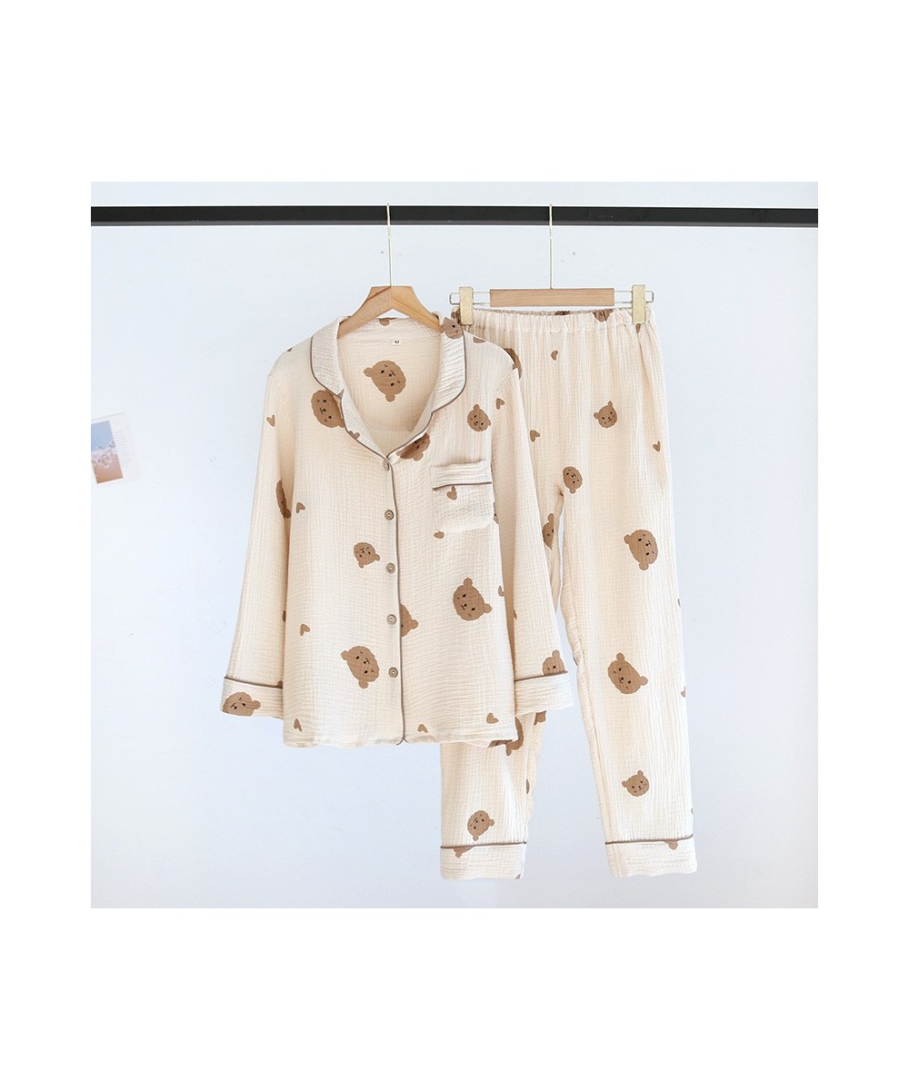 Spring Summer Autumn Couple Pure Cotton Cute Pajamas Set Sleepwear Female Long Sleeve Pijama Suit Loungewear Crepe Ladies $43...