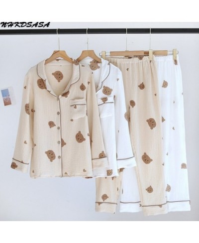 Spring Summer Autumn Couple Pure Cotton Cute Pajamas Set Sleepwear Female Long Sleeve Pijama Suit Loungewear Crepe Ladies $43...