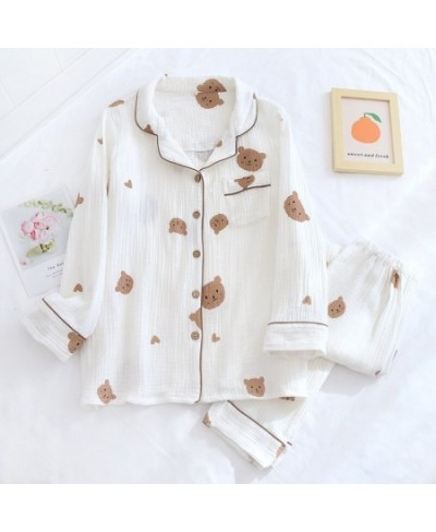 Spring Summer Autumn Couple Pure Cotton Cute Pajamas Set Sleepwear Female Long Sleeve Pijama Suit Loungewear Crepe Ladies $43...