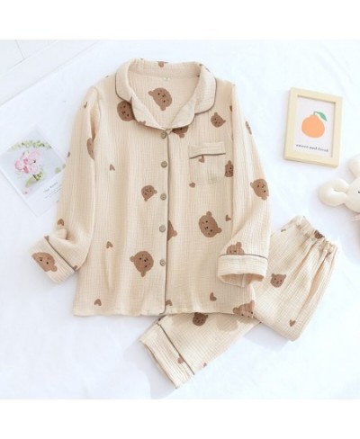 Spring Summer Autumn Couple Pure Cotton Cute Pajamas Set Sleepwear Female Long Sleeve Pijama Suit Loungewear Crepe Ladies $43...