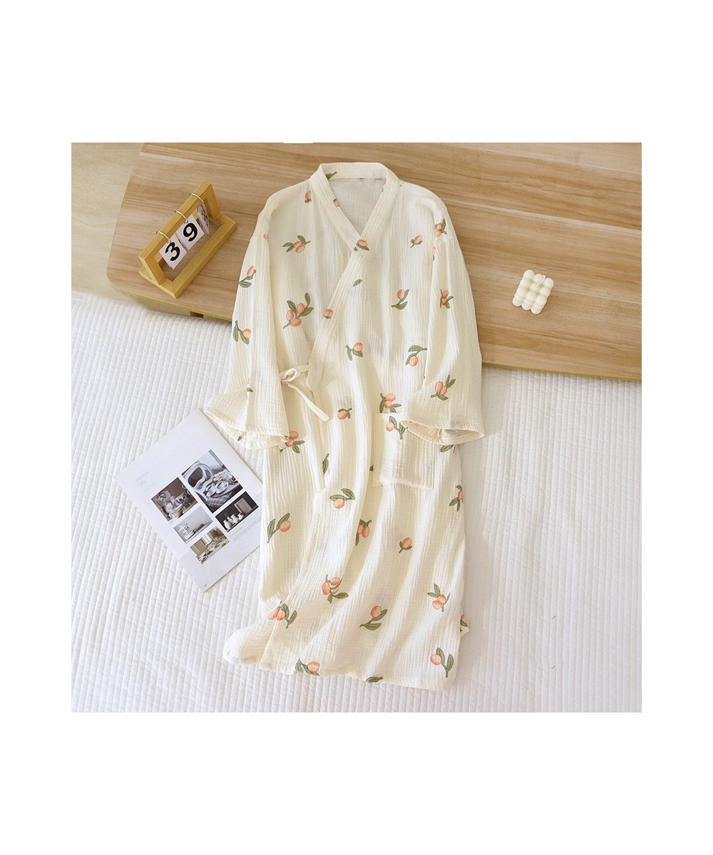 2023 Japanese Style Kimono Spring Summer New 100% Cotton Crepe Ladies Thin Nightgown Women Bathrobe Robe Home Service Pajamas...