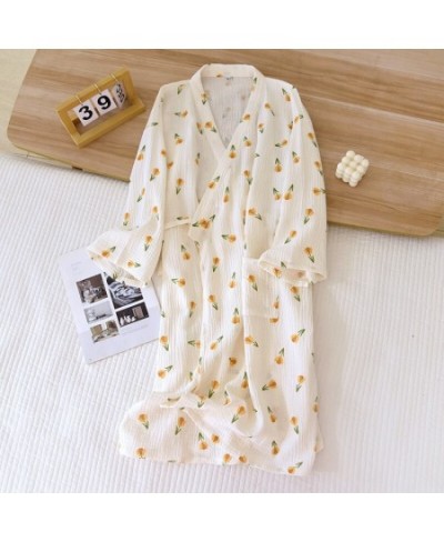 2023 Japanese Style Kimono Spring Summer New 100% Cotton Crepe Ladies Thin Nightgown Women Bathrobe Robe Home Service Pajamas...