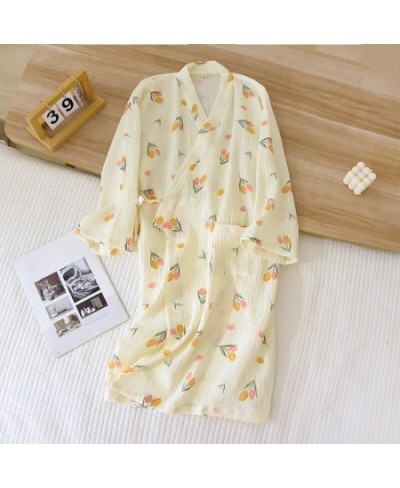 2023 Japanese Style Kimono Spring Summer New 100% Cotton Crepe Ladies Thin Nightgown Women Bathrobe Robe Home Service Pajamas...