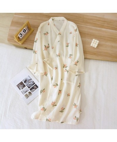 2023 Japanese Style Kimono Spring Summer New 100% Cotton Crepe Ladies Thin Nightgown Women Bathrobe Robe Home Service Pajamas...