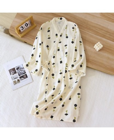 2023 Japanese Style Kimono Spring Summer New 100% Cotton Crepe Ladies Thin Nightgown Women Bathrobe Robe Home Service Pajamas...