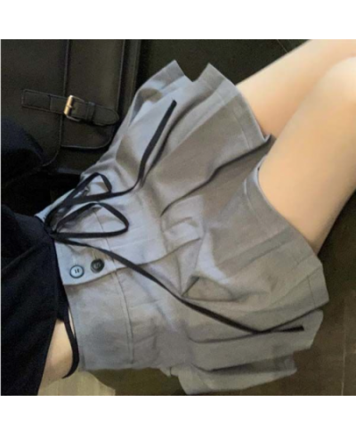 Hikigawa Women Solid Pleated Mini Skirts Button Up Preppy Style All Match Elegant High Waist Summer Faldas Mujer $30.89 - Skirts