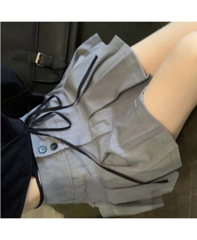 Hikigawa Women Solid Pleated Mini Skirts Button Up Preppy Style All Match Elegant High Waist Summer Faldas Mujer $30.89 - Skirts