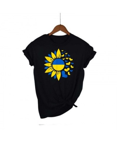 2022 Women T Shirt Summer Ukraine Flag Sunflower Printed T-shirt Round Neck Tee Tops $25.42 - Women Tops