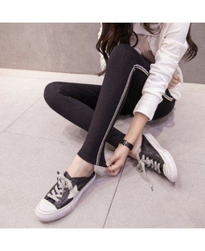 2023 Slim Cotton Leggings Women Side Letter Webbing Stretch Fitness Leggings Pencil Pants Plump Female Clothing $27.53 - Bottoms