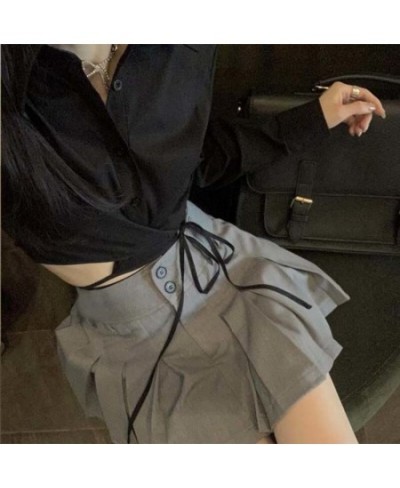 Hikigawa Women Solid Pleated Mini Skirts Button Up Preppy Style All Match Elegant High Waist Summer Faldas Mujer $30.89 - Skirts