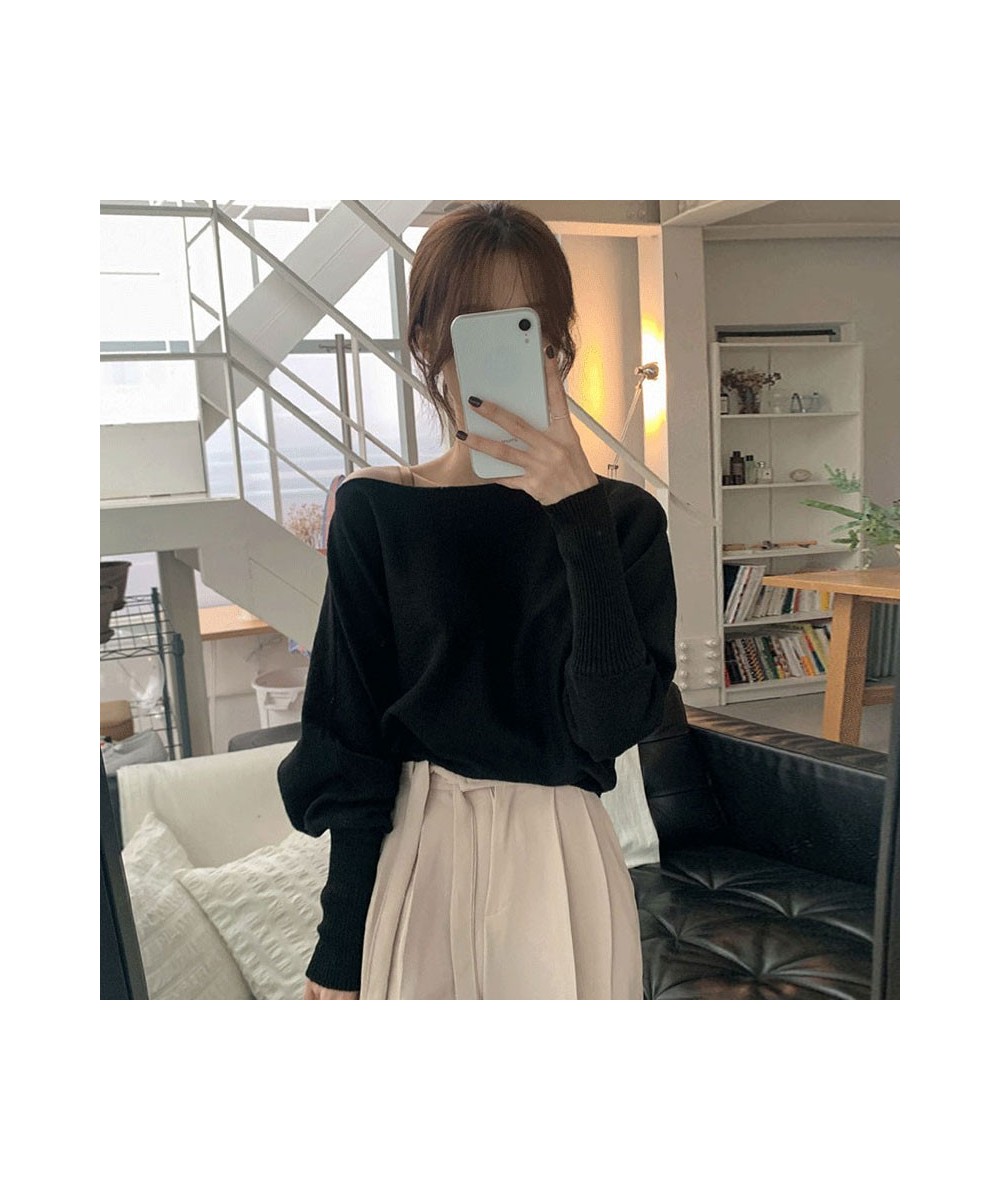 Sweater Pullover Women Korean Chic Lantern Long Sleeve Loose Solid Off Shoulder Elegant Knitted Tops Female Jumper Casual $37...