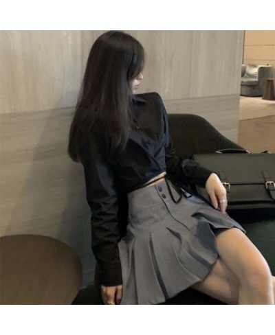 Hikigawa Women Solid Pleated Mini Skirts Button Up Preppy Style All Match Elegant High Waist Summer Faldas Mujer $30.89 - Skirts