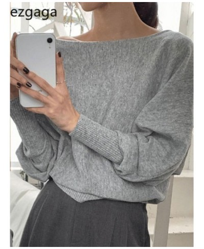 Sweater Pullover Women Korean Chic Lantern Long Sleeve Loose Solid Off Shoulder Elegant Knitted Tops Female Jumper Casual $37...